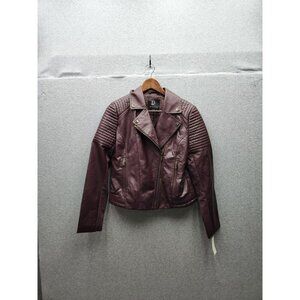 NY & C Womens Faux Leather Moto Jacket Small Size Plum